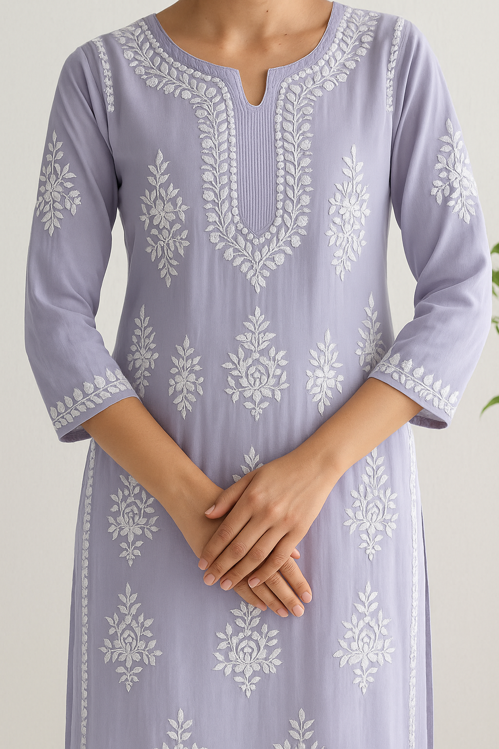 Handcrafted Chikankari lavender Straight Kurta