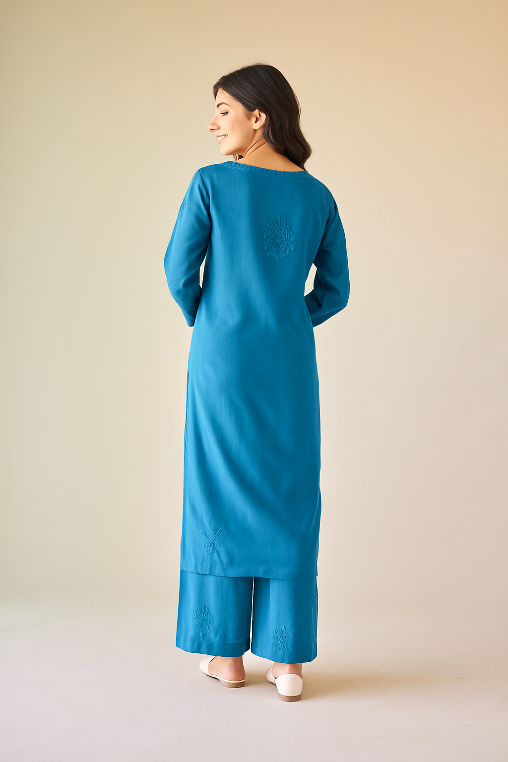 Handcrafted Chikankari Navy Blue Straight Kurta