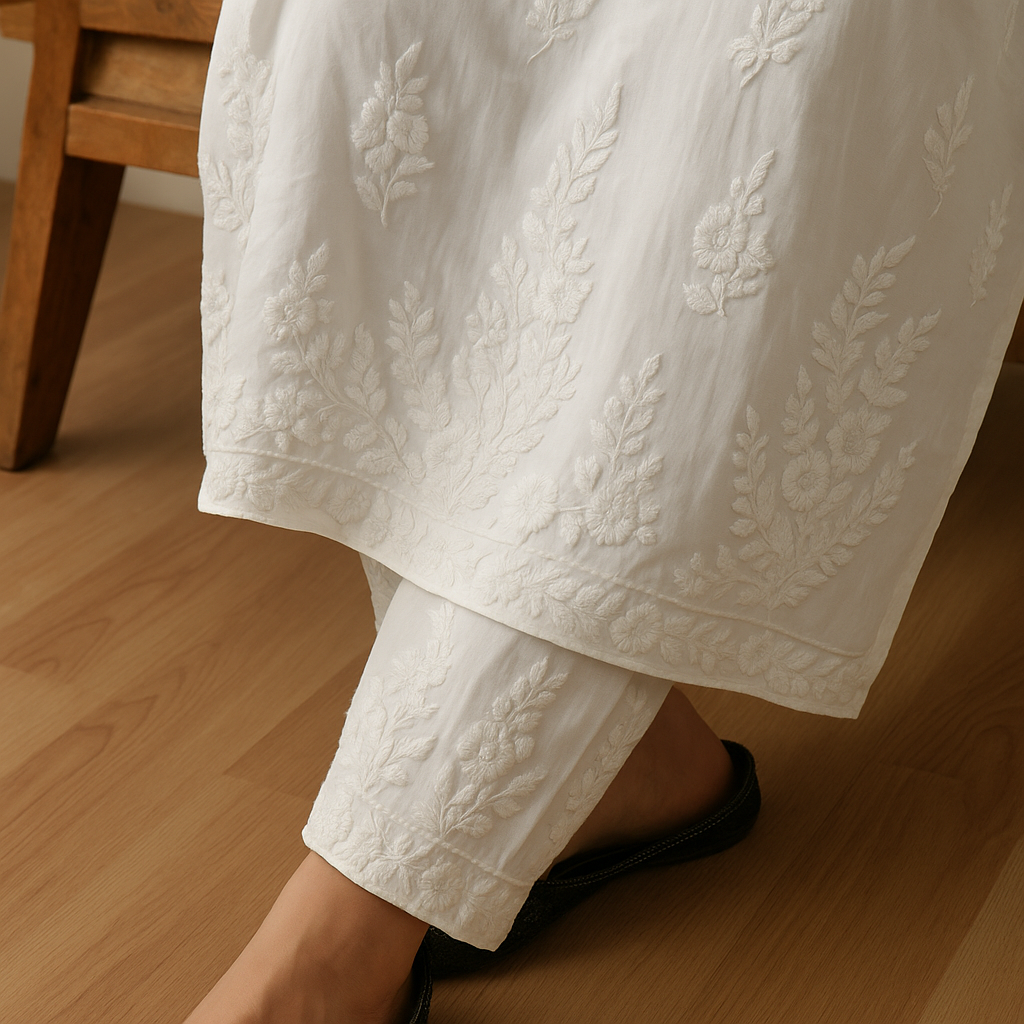 Handcrafted Chikankari White Straight Kurta Set
