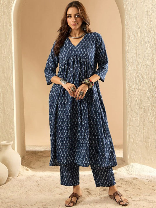 Indigo Blue A line Kurta Set