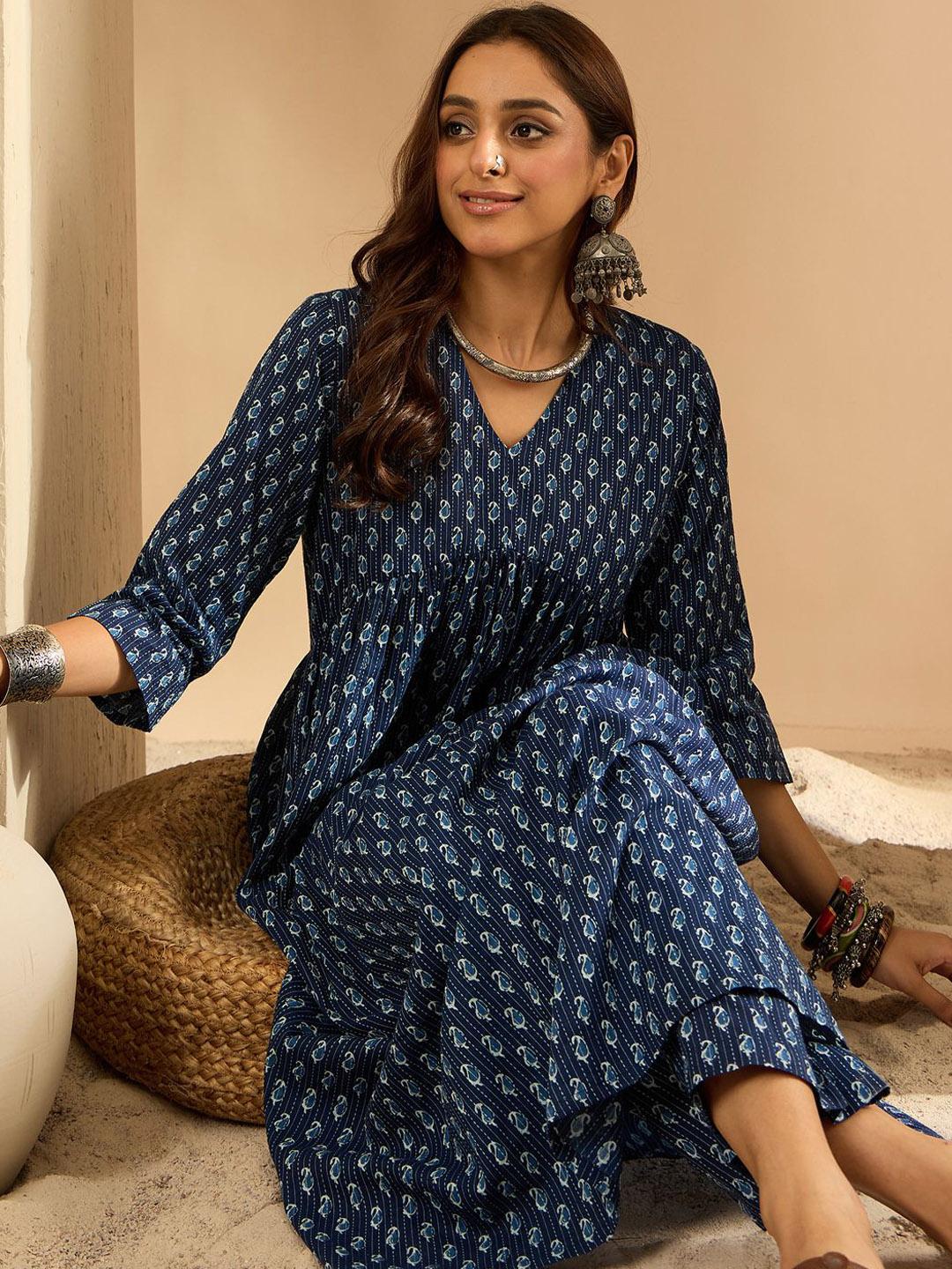 Indigo Blue A line Kurta Set