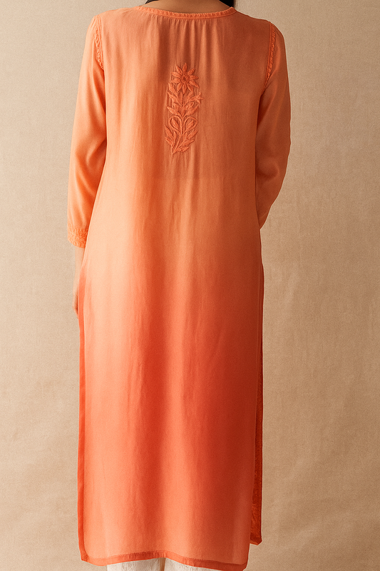 Handcrafted Orange Chikankari Kurta