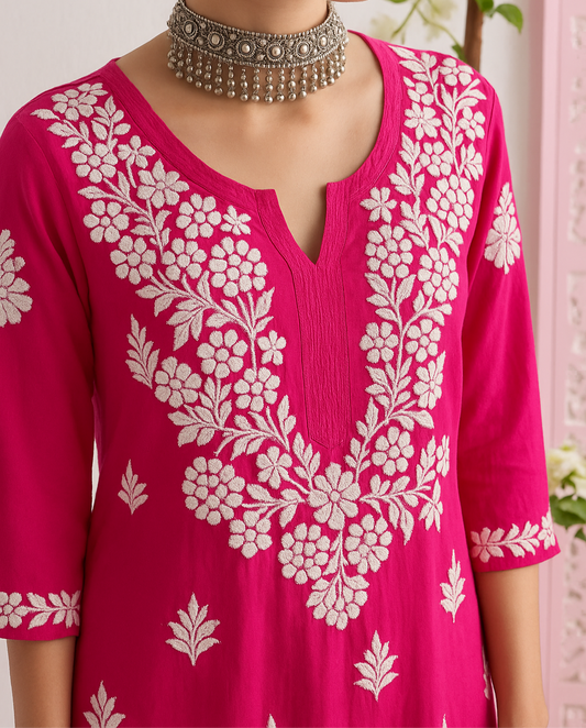 Magenta Chikankari kurta