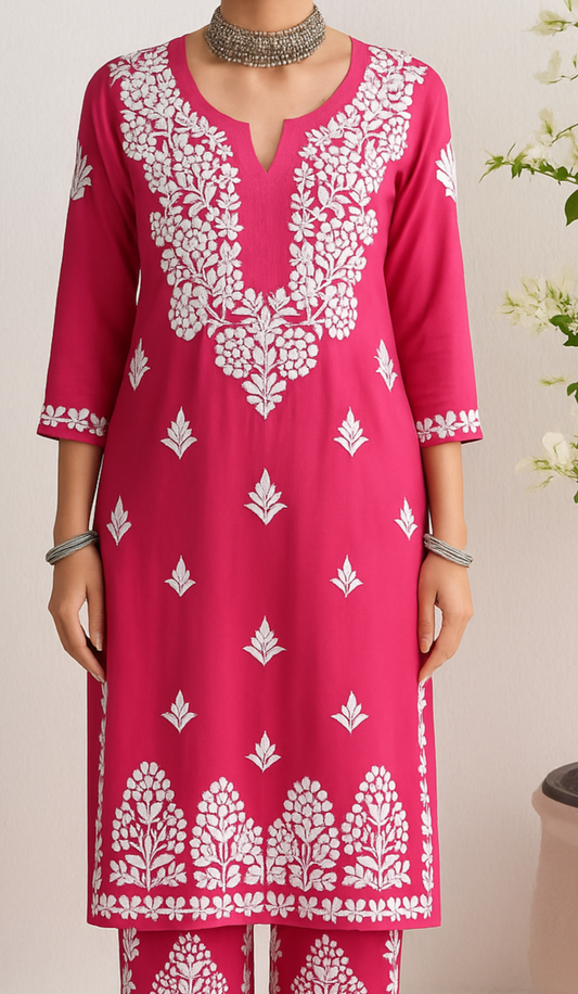 Magenta Chikankari kurta