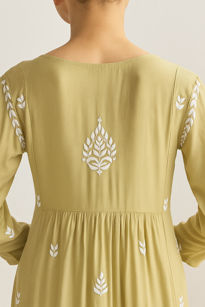 Handcrafted Chikankari Green Angrakha