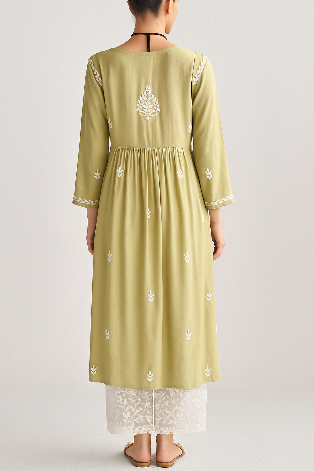 Handcrafted Chikankari Green Angrakha