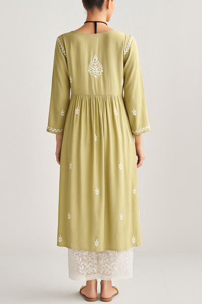 Handcrafted Chikankari Green Angrakha