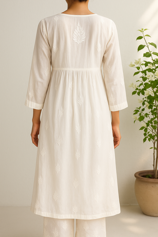 Handcrafted Chikankari White Angrakha Set