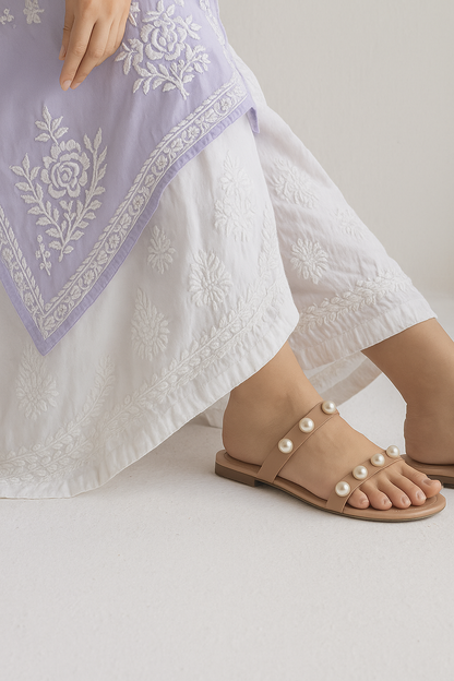 Handcrafted Chikankari lavender Straight Kurta
