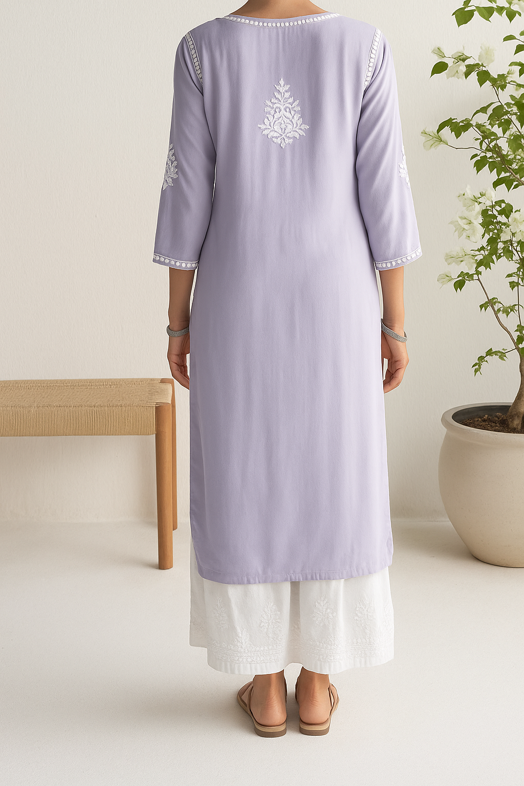 Handcrafted Chikankari lavender Straight Kurta