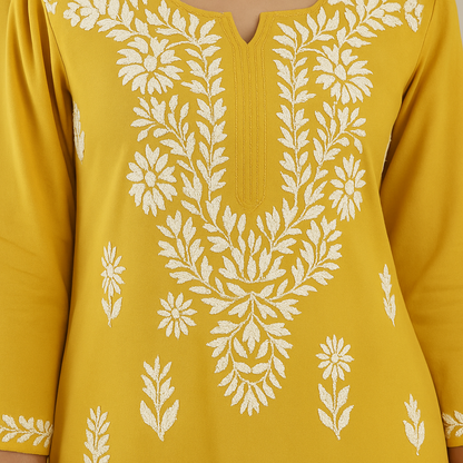 Handcrafted Chikankari Mustard Straight Kurta