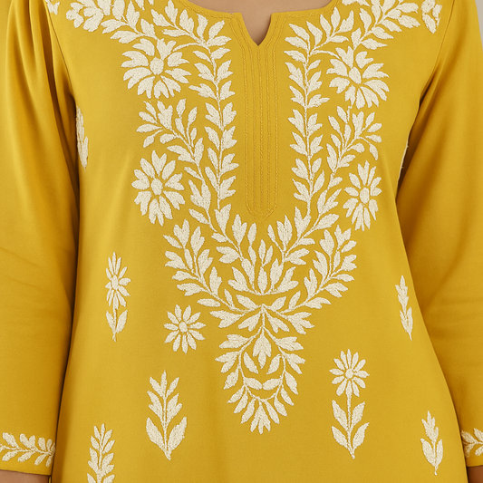Handcrafted Chikankari Mustard Straight Kurta