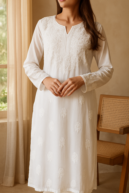 Handcrafted Chikankari White Straight Kurta Set