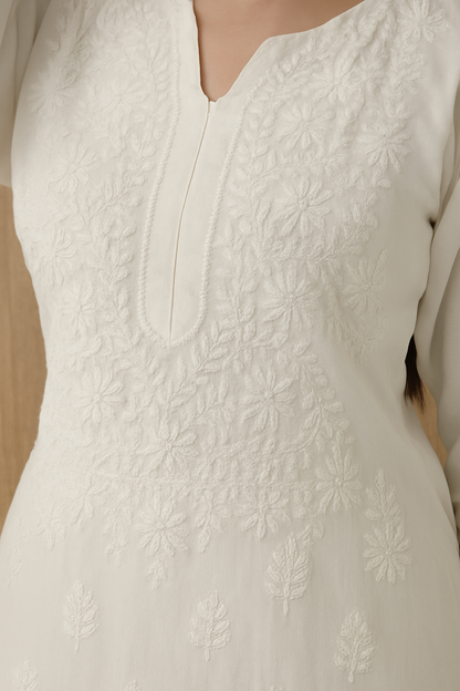 Handcrafted Chikankari White Straight Kurta Set