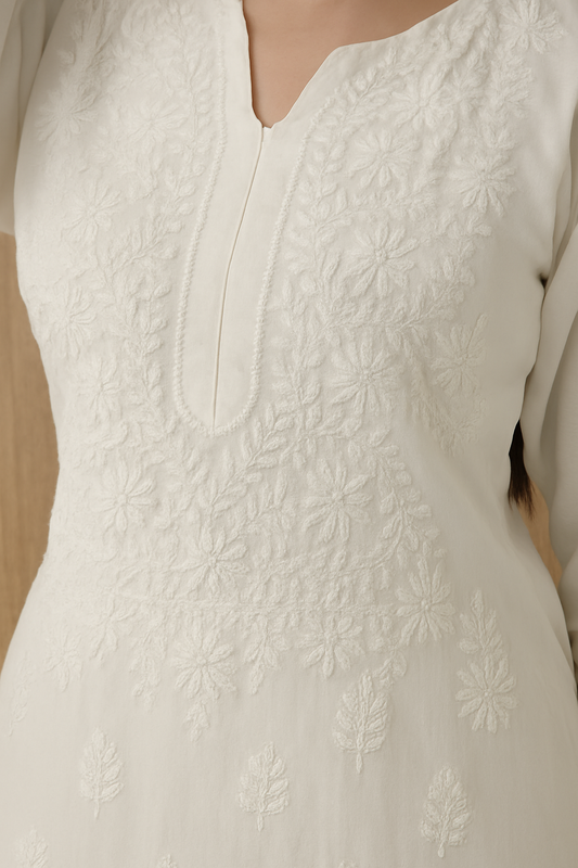 Handcrafted Chikankari White Straight Kurta Set
