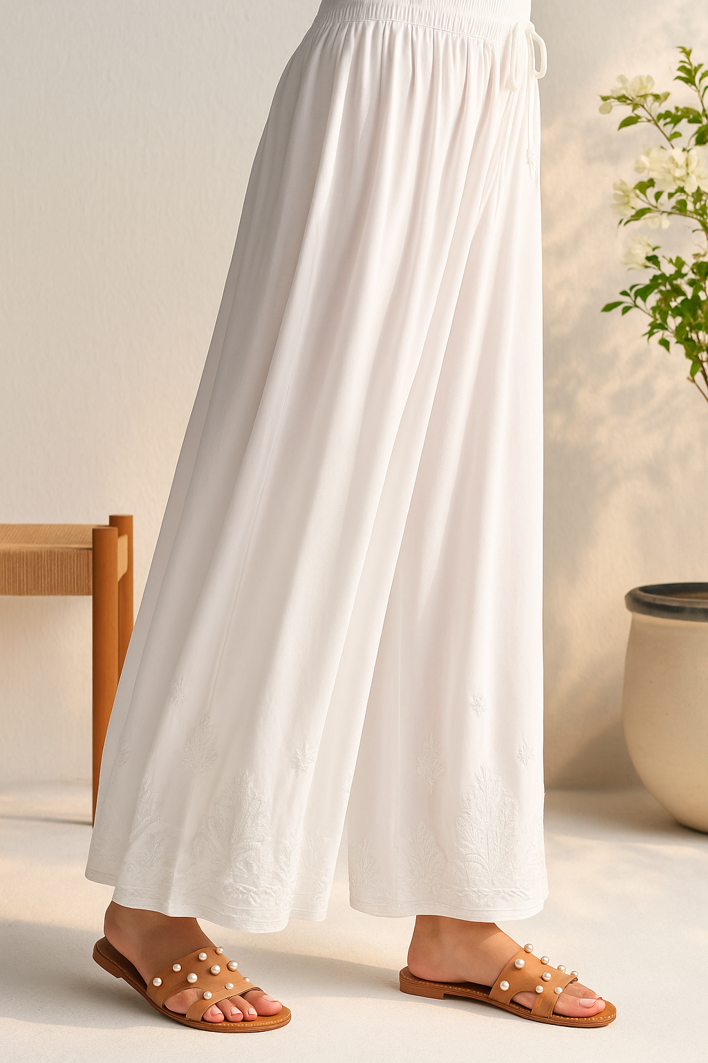 Handcrafted Chikankari Wide Leg Trousers