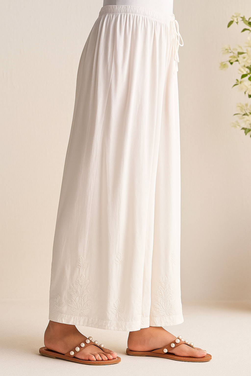 Handcrafted Chikankari Wide Leg Trousers