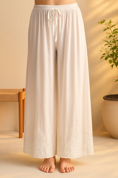 Handcrafted Chikankari Wide Leg Trousers