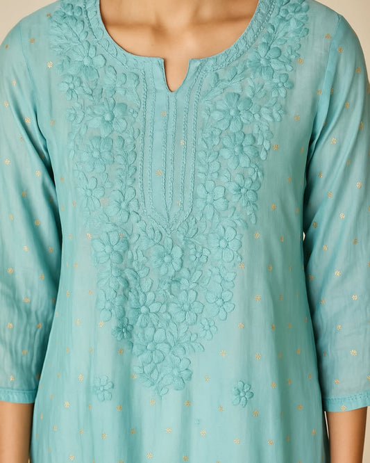 Handcrafted Chikankari Sky blue Kurta