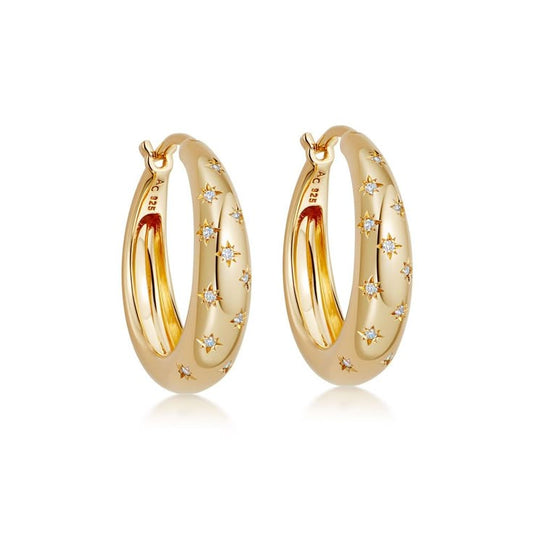 Star Studded Golden Hoop Earrings