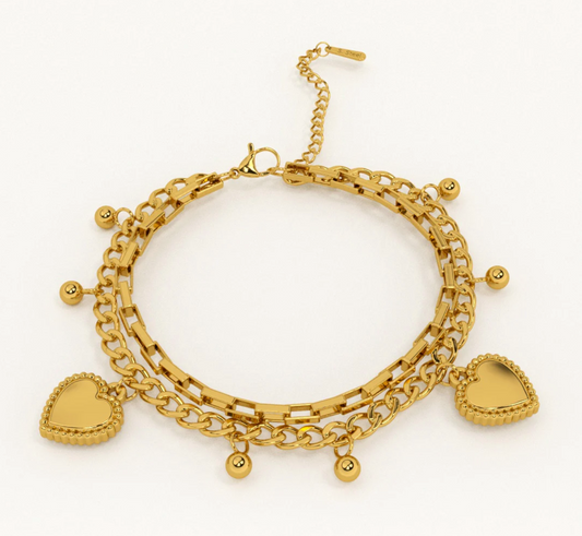 Golden Duo Hearts Bracelet