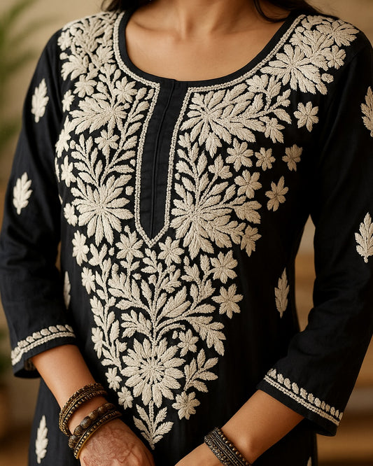 Handcrafted Chikankari Black Straight Kurta Set