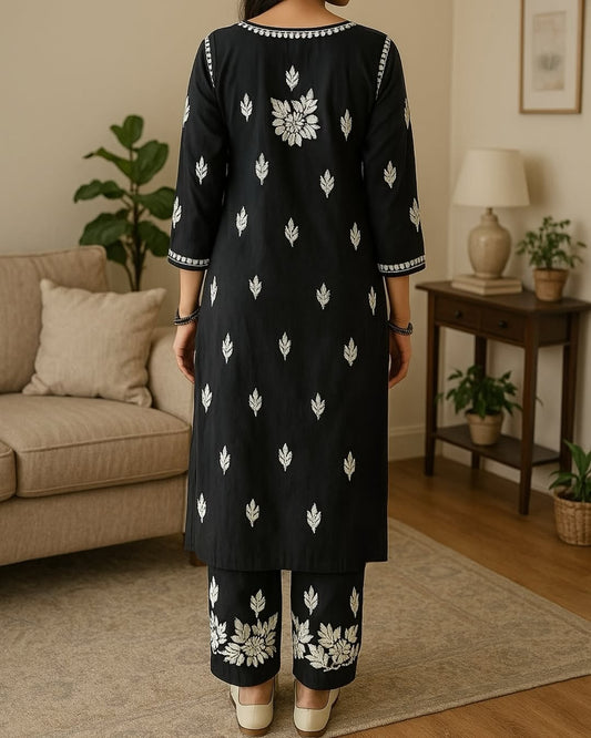 Handcrafted Chikankari Black Straight Kurta Set