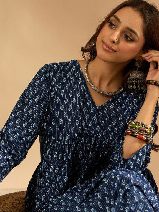 Indigo Blue A line Kurta Set